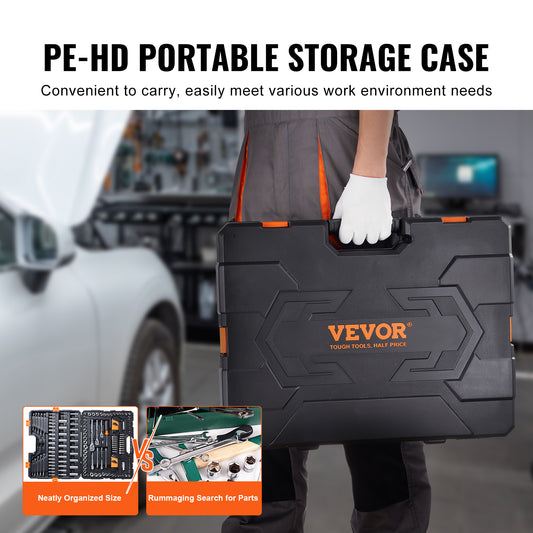 V205pcs Mechanics Tool Set And Socket Set, 1/4" 3/8" 1/2"