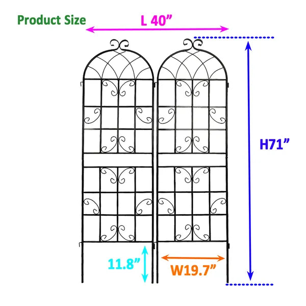 2 Pack Metal Garden Trellis 71" X 19.7" Rustproof