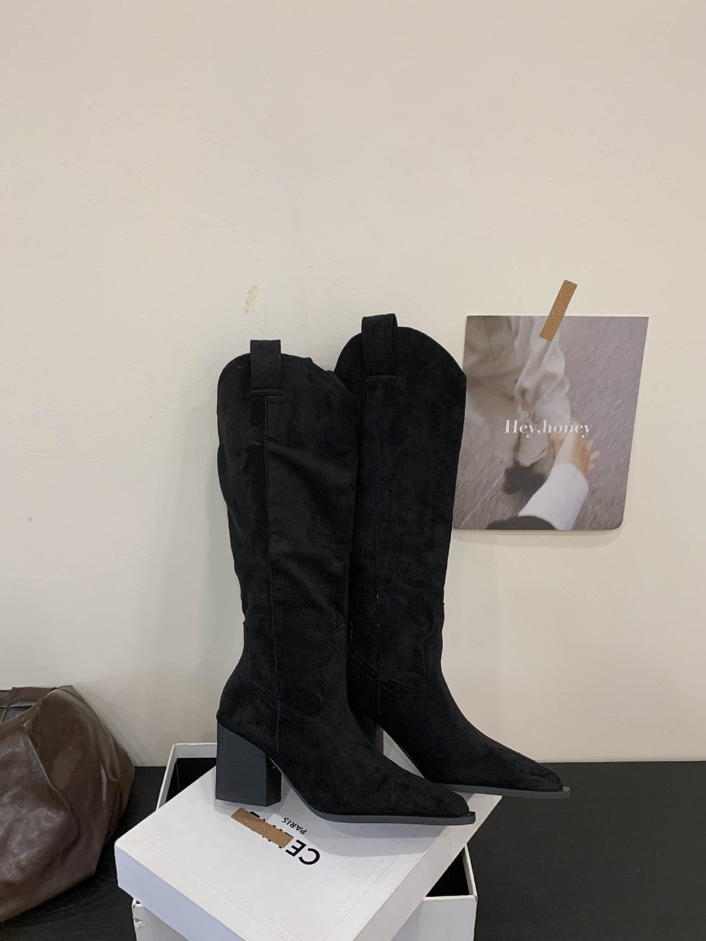 French Style Vintage Coffee Coloured Western Cowboy Boots