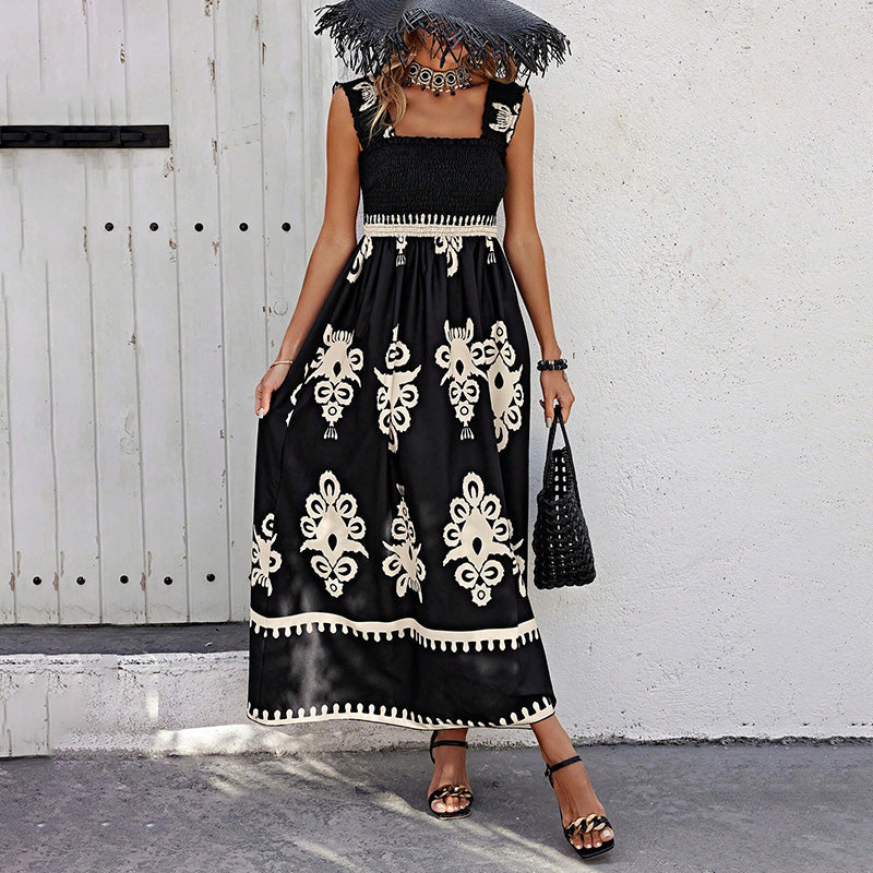 Women's Wide Strap Maxi Dress With Bust Pleats