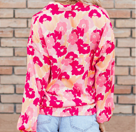 Floral Puff Sleeve Buttoned Shirt