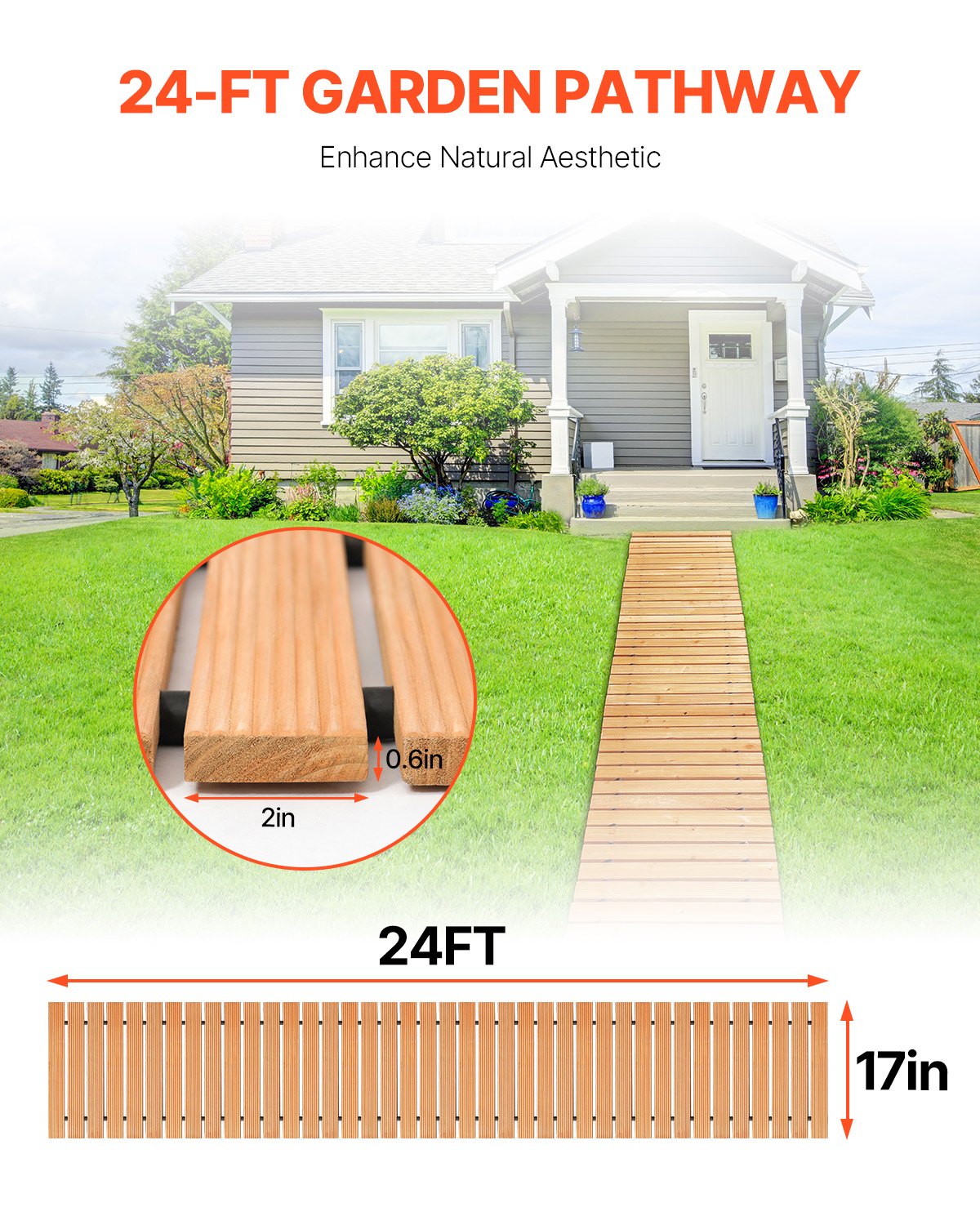 16 Ft L X 17 In W Straight Wooden Garden Pathway Roll Out Garden Walkway
