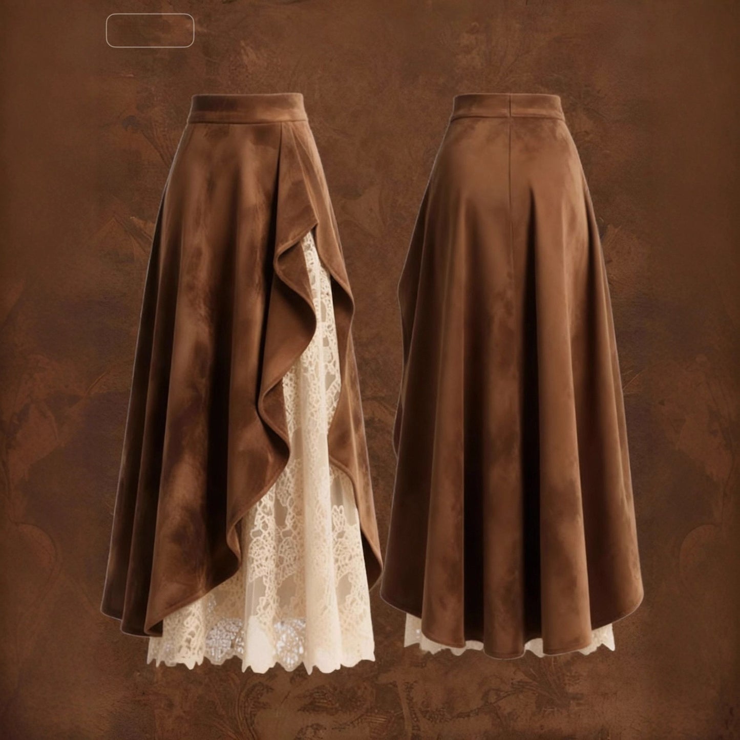 Retro Western-Style Suede & Lace Skirt