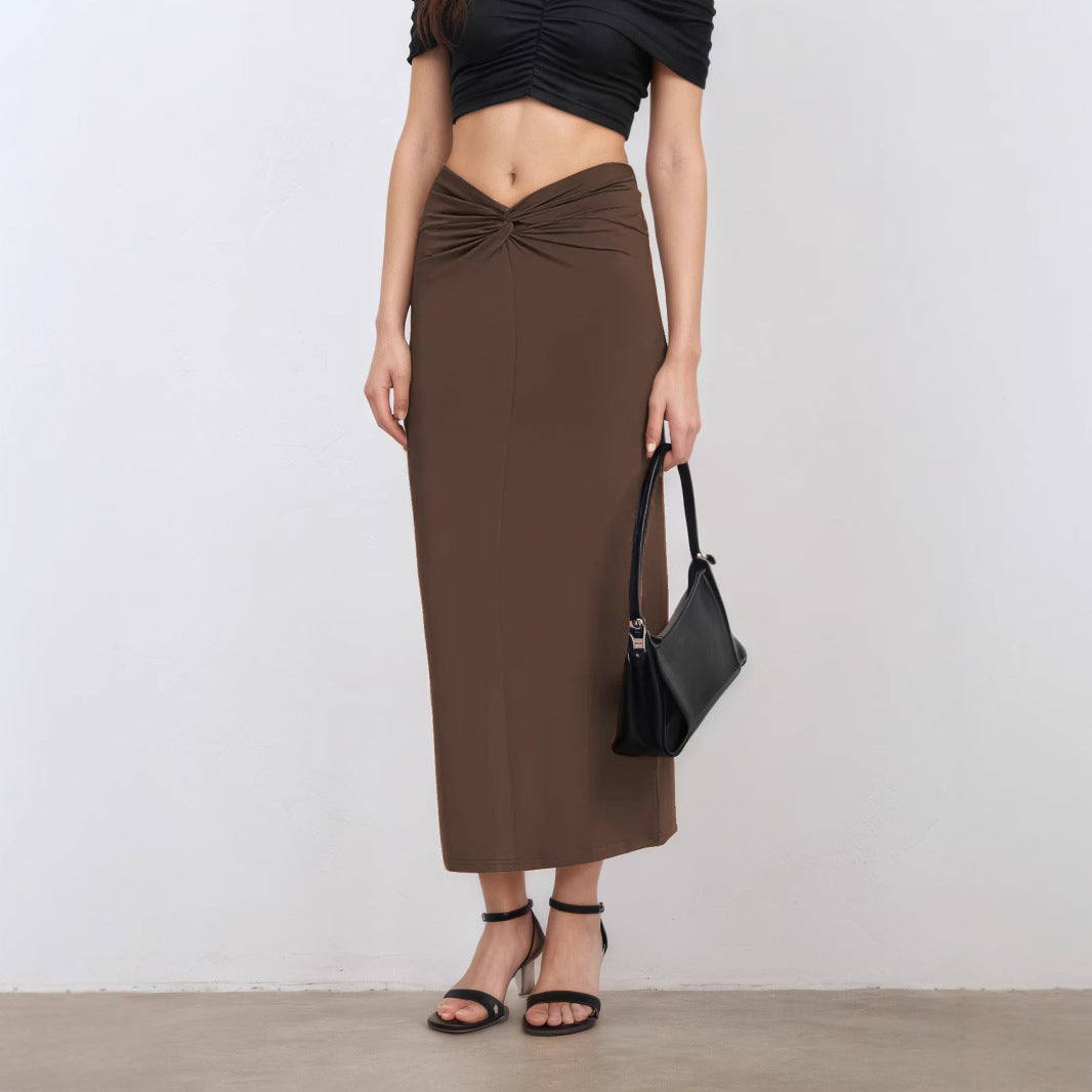 V-Neck Waist Tie Midi Skirt