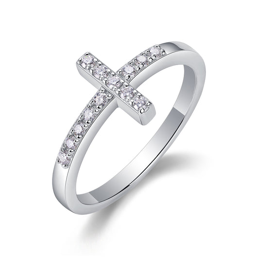 Holy Light Cross - Jewelry Piece Set/Sterling Silver & Platinum-plated Diamond