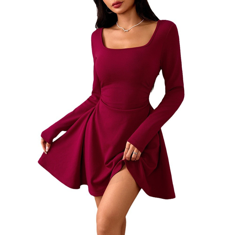 Elegant Dress with A High-Waisted - Style Wine-Red