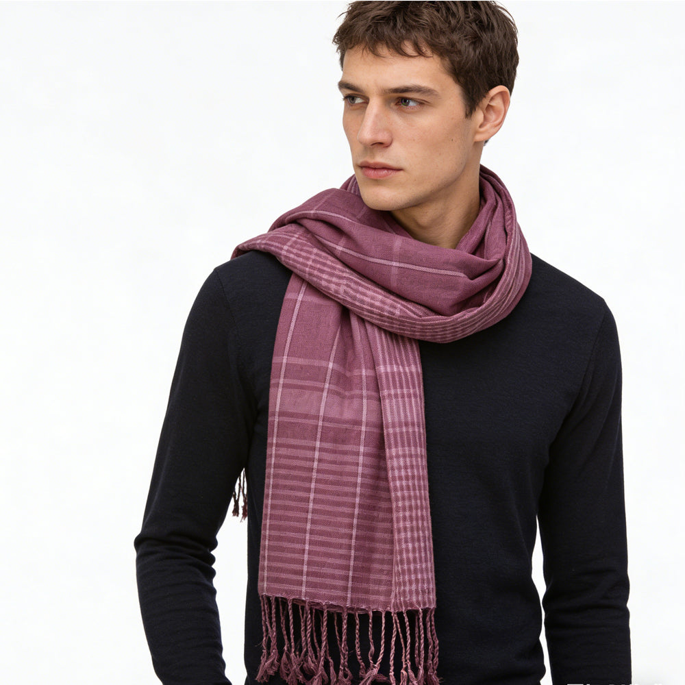 Bright Colour Block Fuchsia Yarn-Dyed Scarf