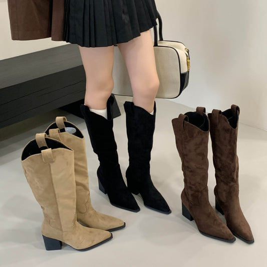 French Style Vintage Coffee Coloured Western Cowboy Boots