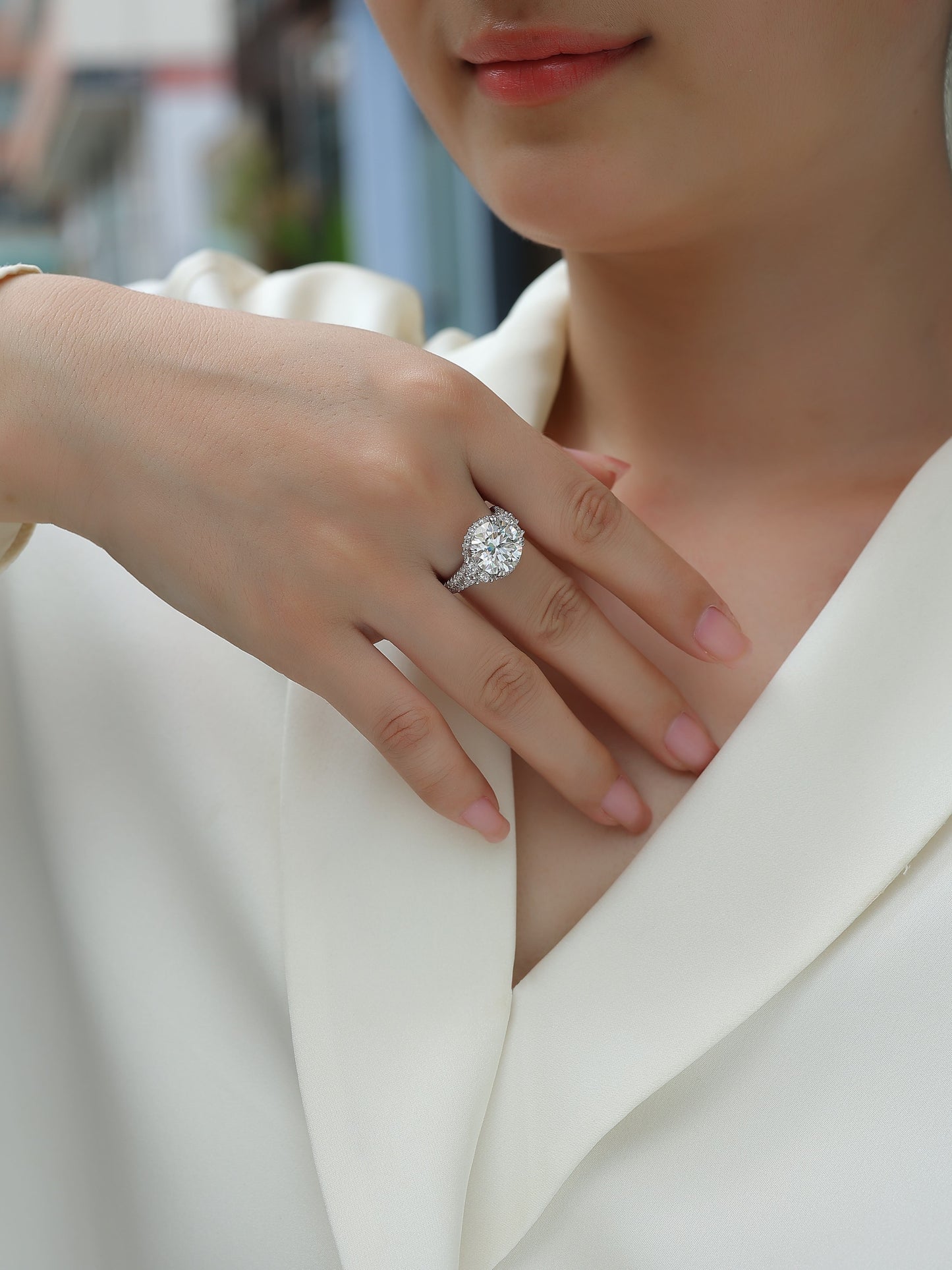 5-carat Moissan Diamond S925 Sterling Silver & Platinum-Plated Diamond Ring