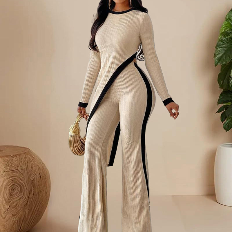 Women's  Elegant Round-neck Two-piece Long-sleeved Pants