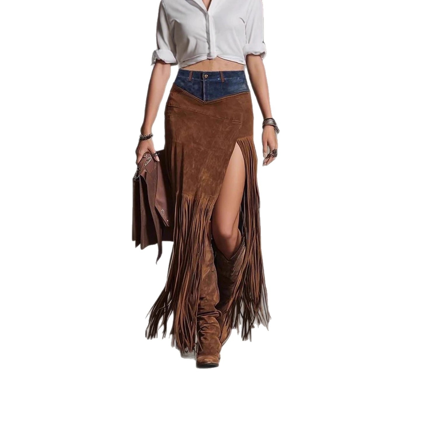 Asymmetrical Tassel Suede Skirt