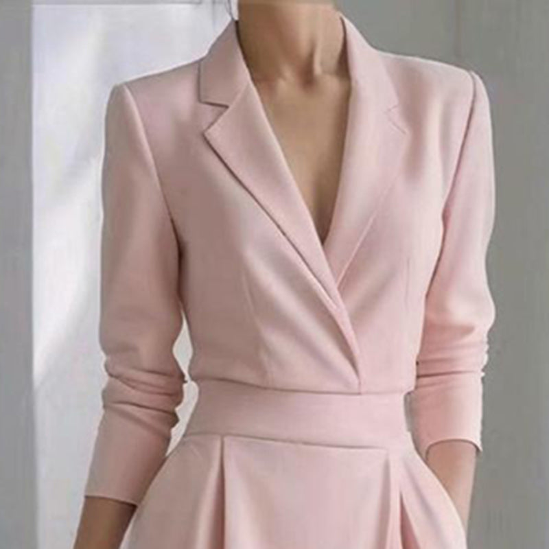 Women's Solid Lapel Midi Dress