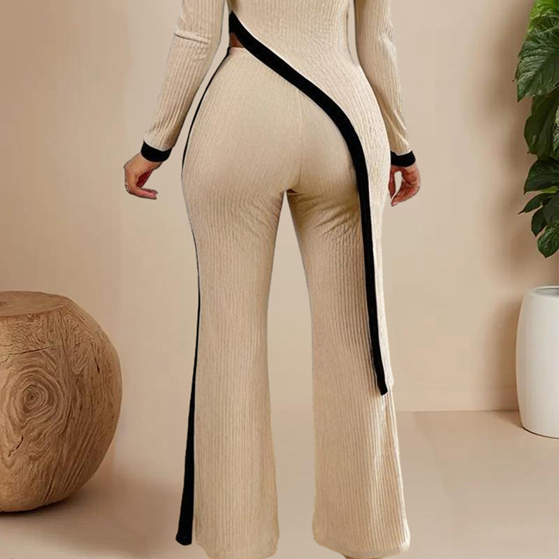 Women's  Elegant Round-neck Two-piece Long-sleeved Pants