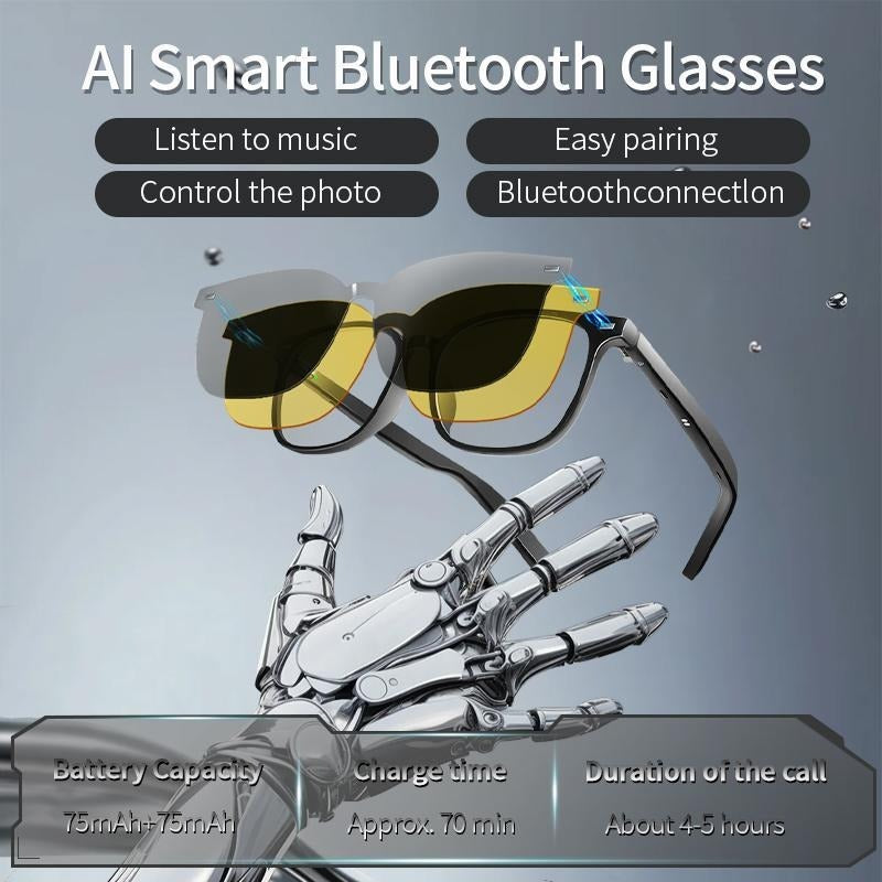 Smart AI Bluetooth Glasses With Magnetic Interchangeable Lenses