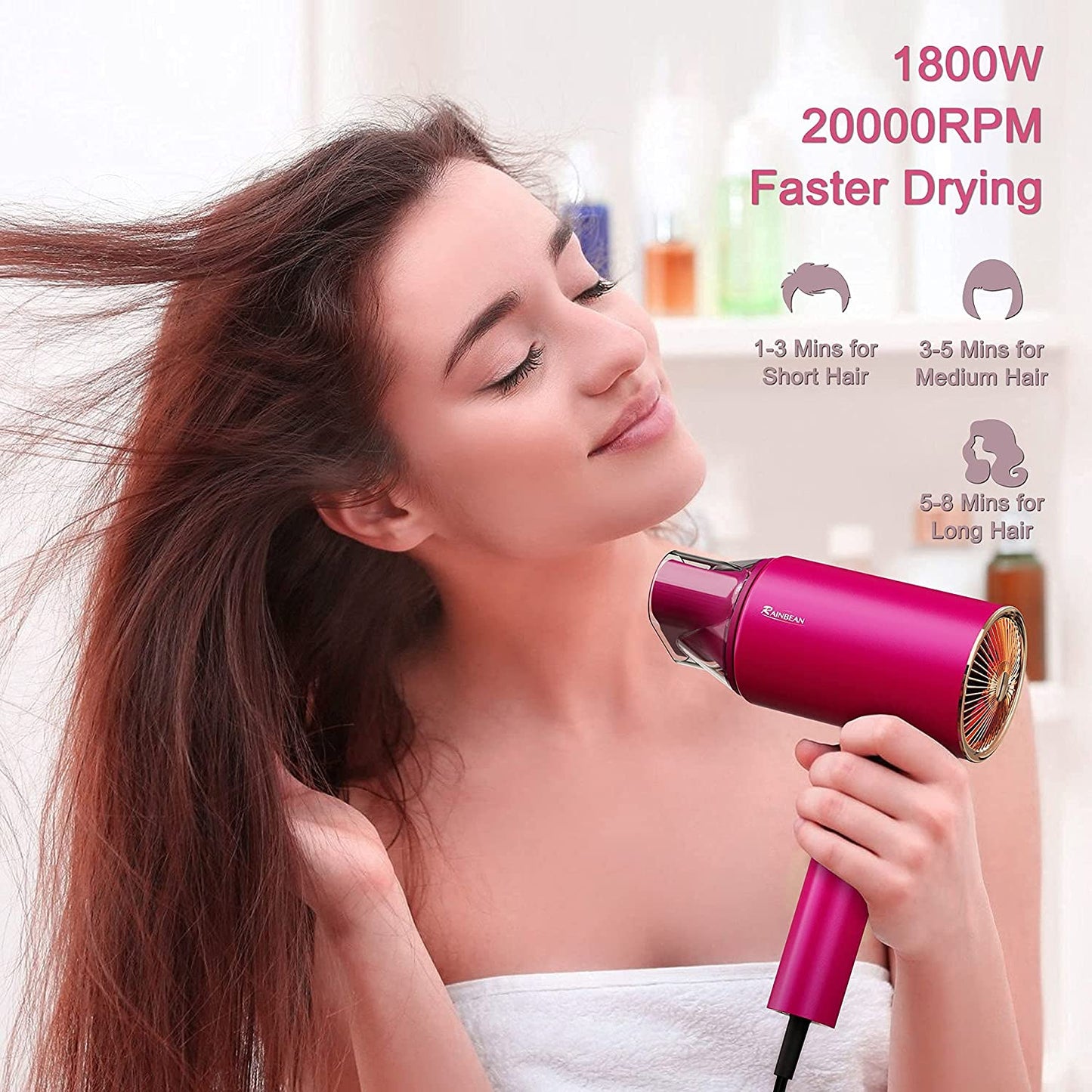 1800W Blow Dryer With Magnetic Nozzle 2 Speed & 3 Heat Settings