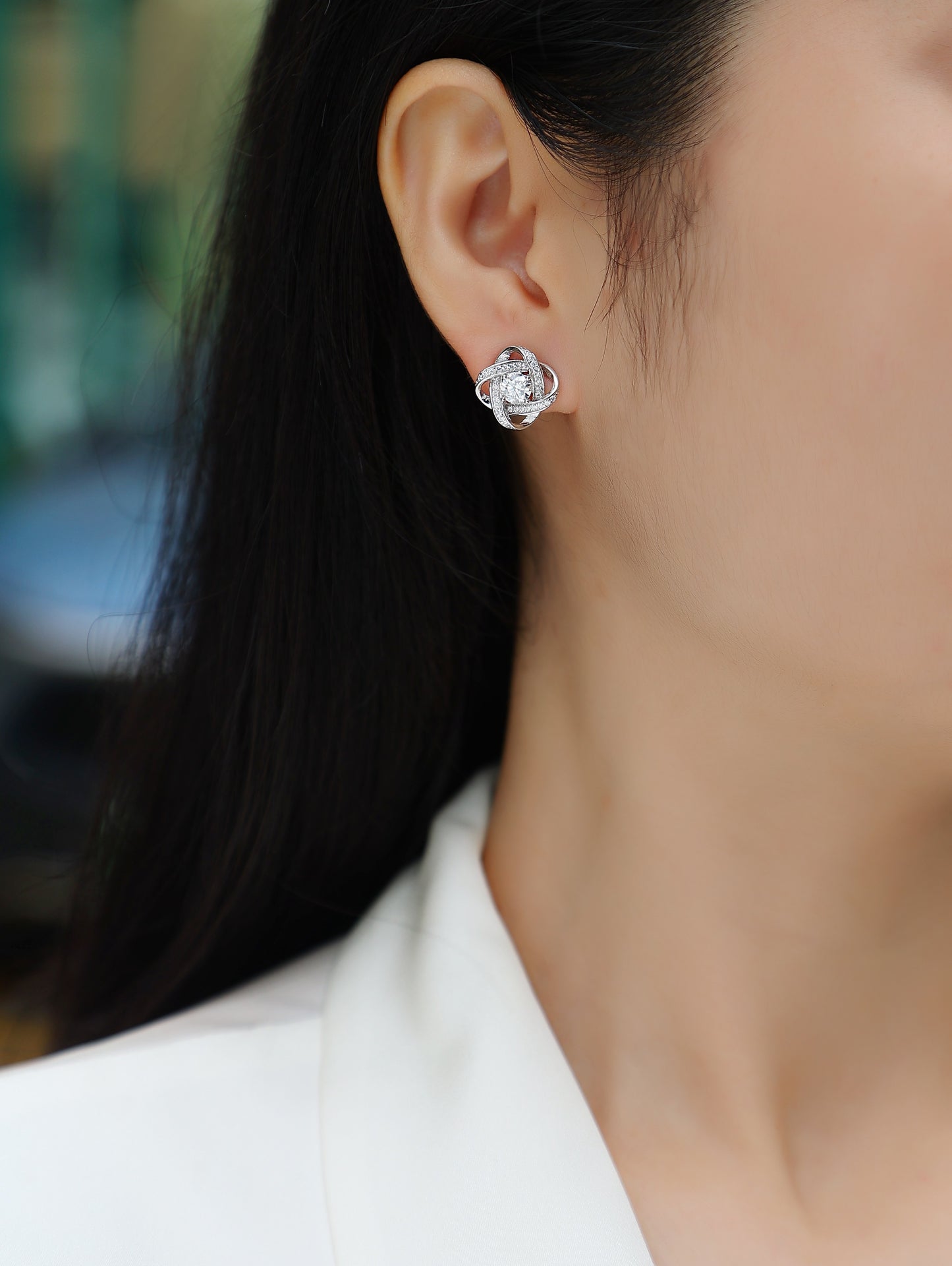 Hope Beam - Diamond Jewelry Piece Set With Half-Carat/Sterling Silver And Platinum-plated Stud Earrings
