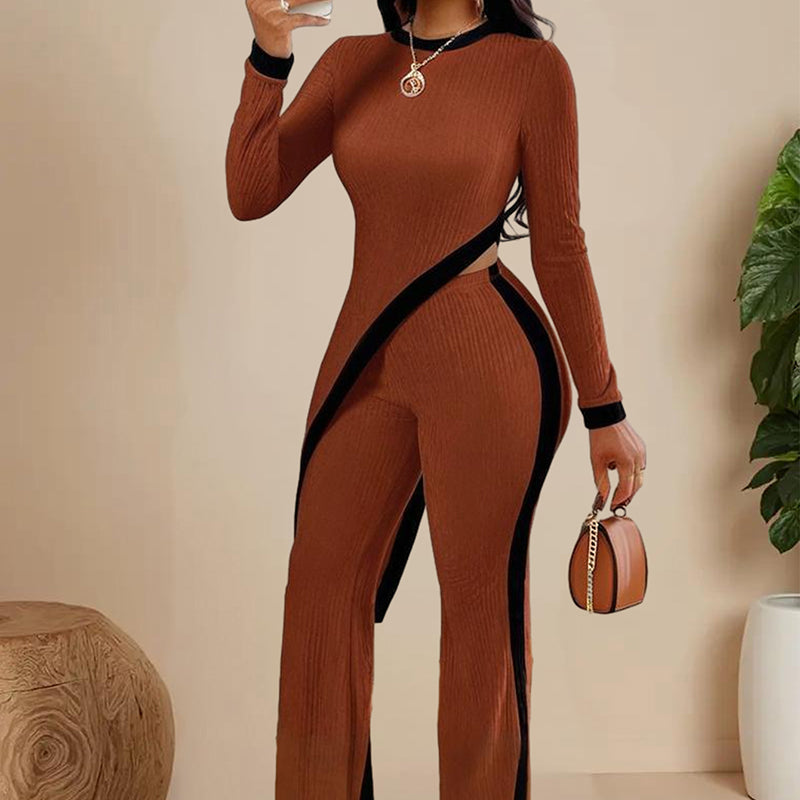 Women's  Elegant Round-neck Two-piece Long-sleeved Pants