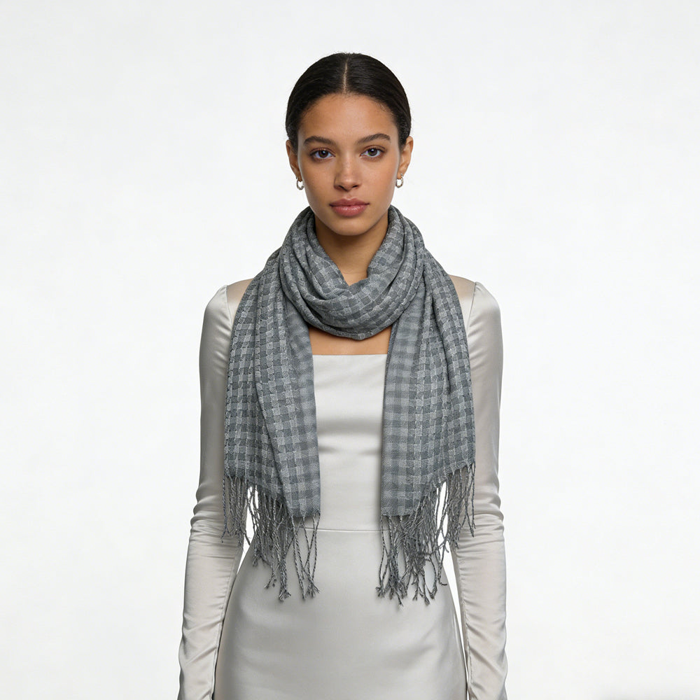 Deep Fringe Adds Movement Grey Acrylic Scarf With Fringe
