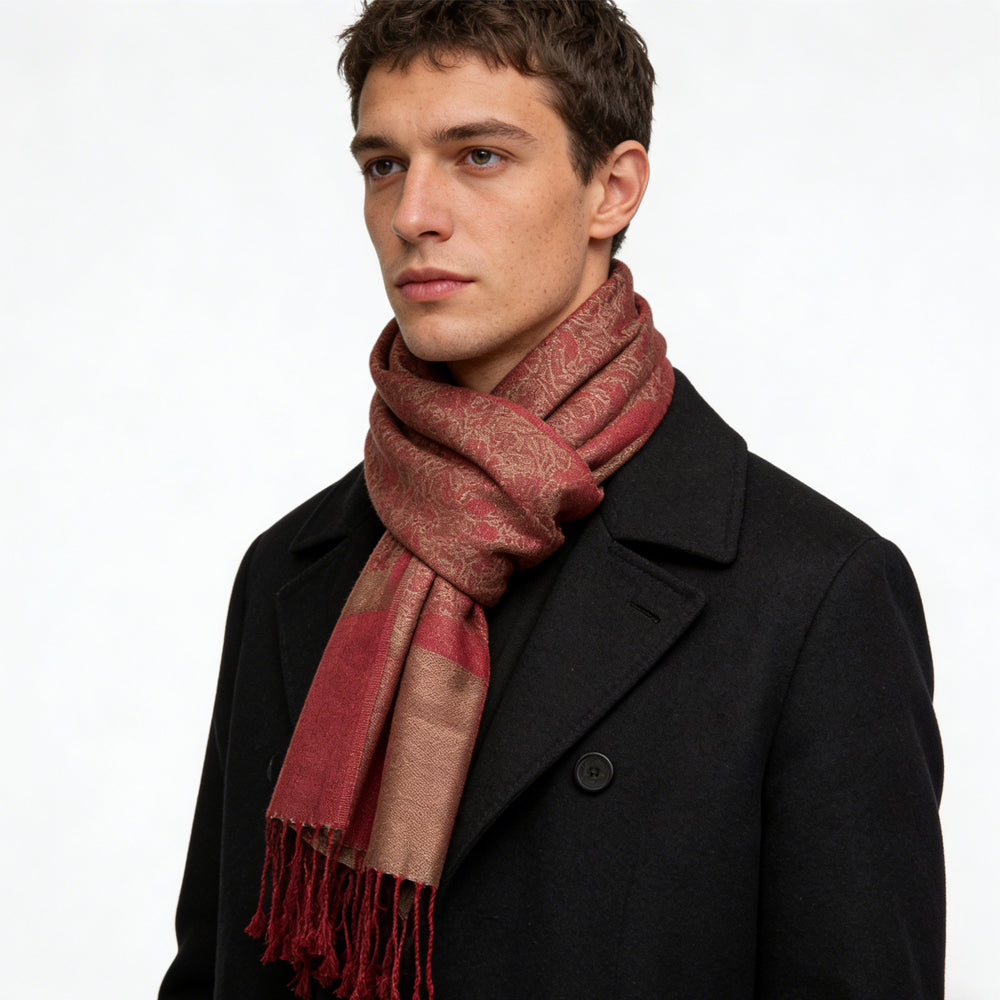 Red Luxurious Jacquard Weave Heavyweight Red Jacquard Scarf