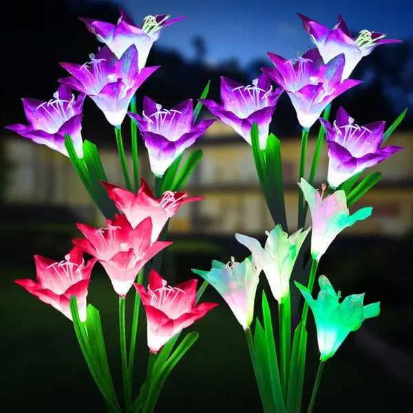Outdoor Solar Lights, 4 Pack Solar Garden Light With Bigger Lily Flowers