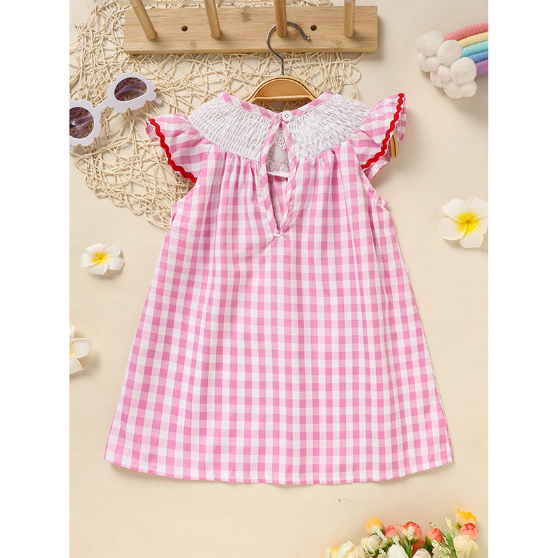 Baby Girls Dress Pink Plaid With Heart Embroidery