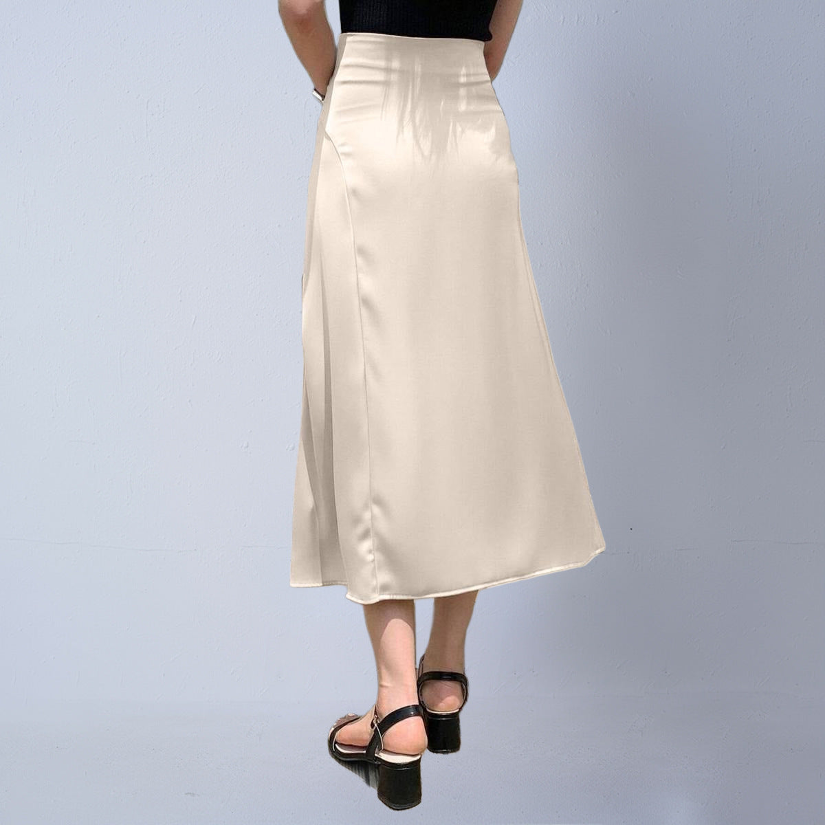 Faux Silk Midi Skirt Satin