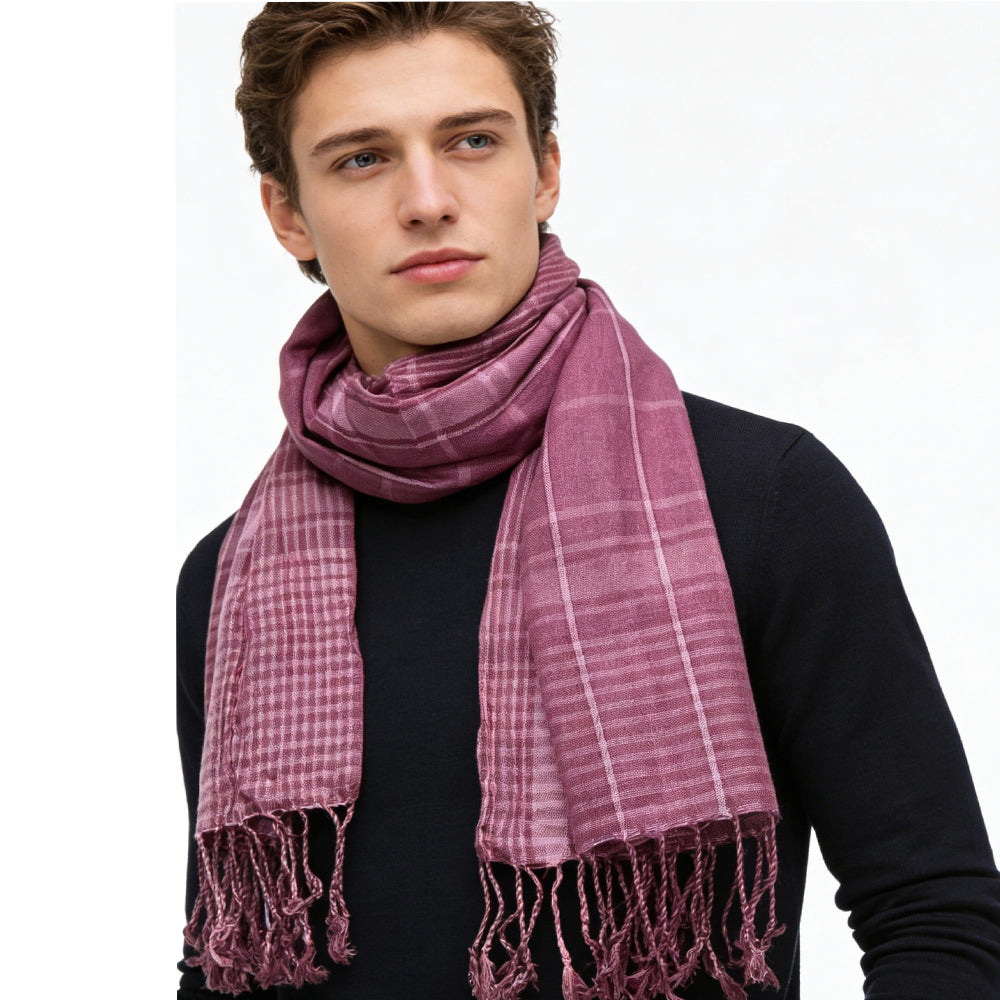 Bright Colour Block Fuchsia Yarn-Dyed Scarf