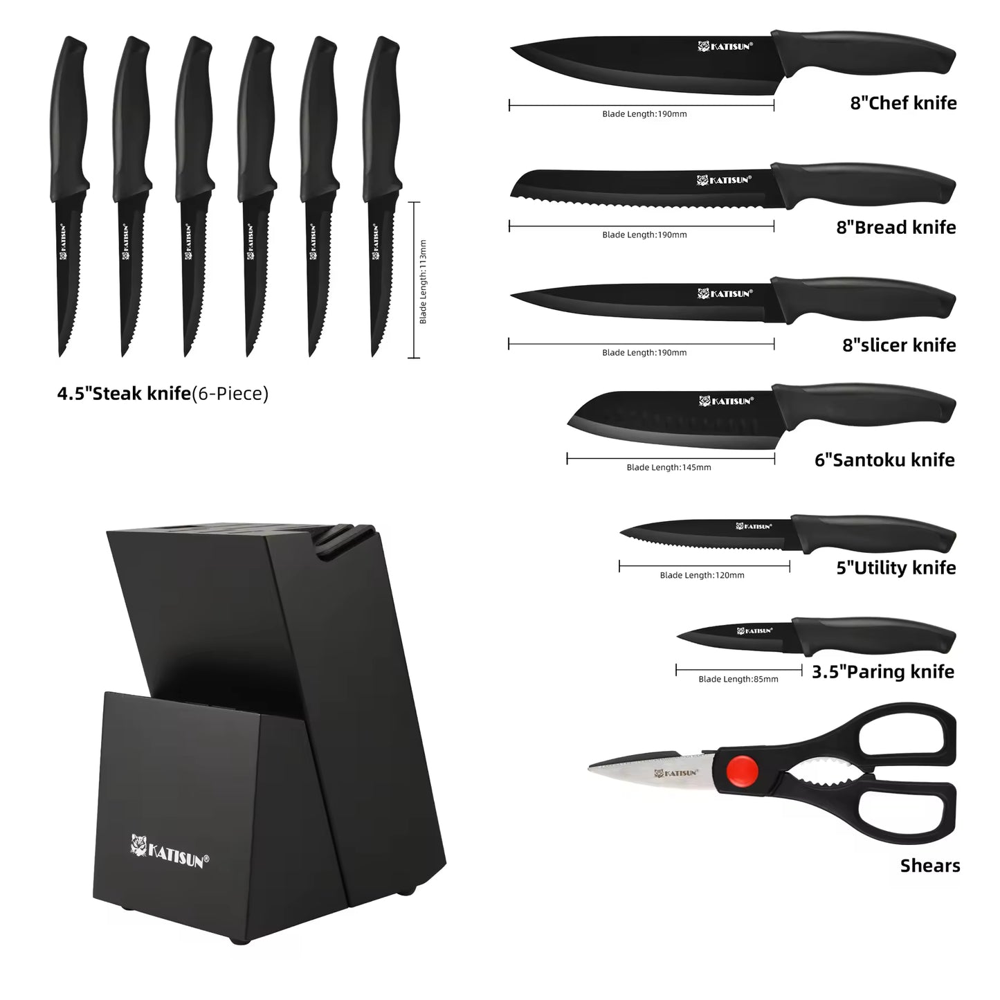 15-Piece Color-Coded Kitchen Knife Set