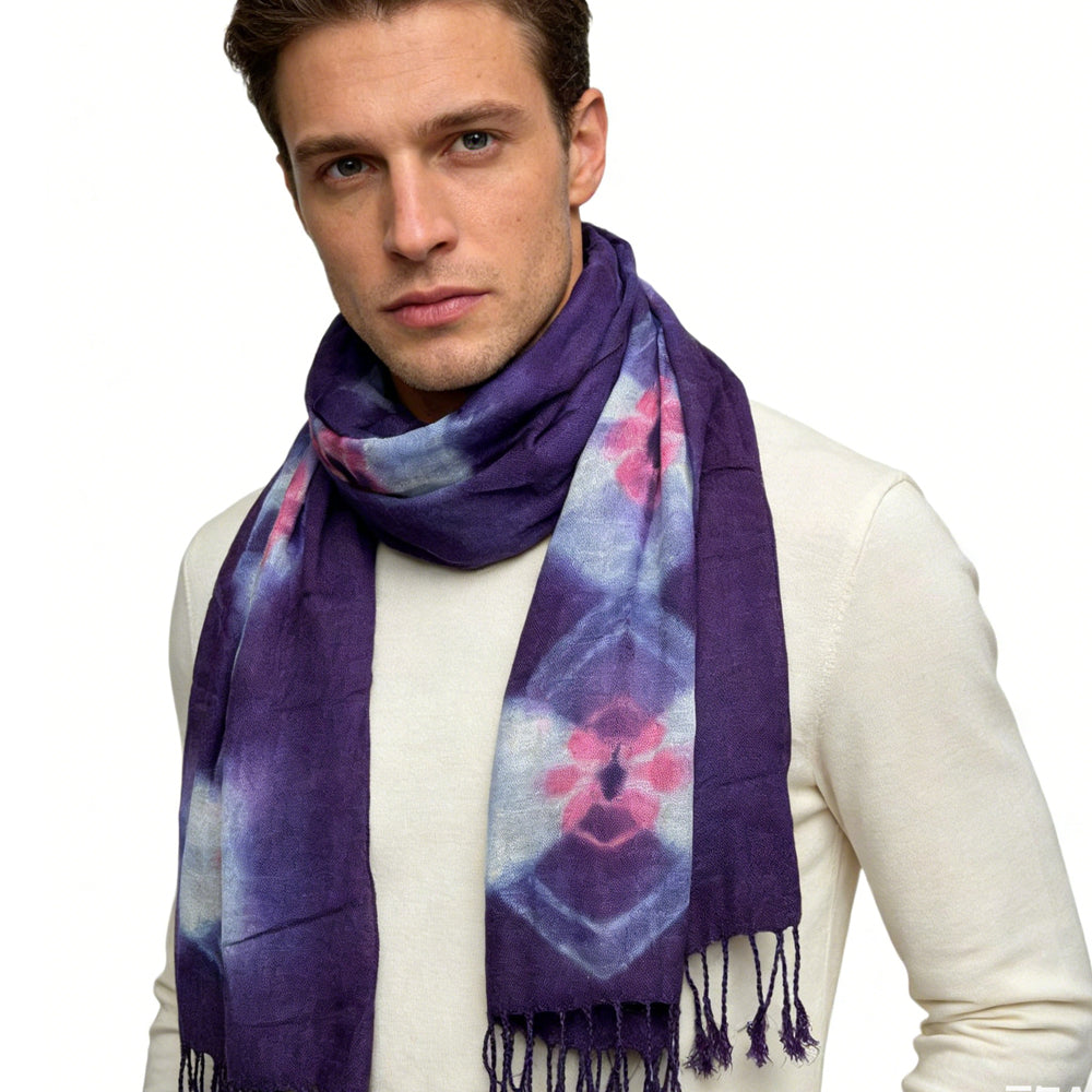 Lilac Purple Floral Tassel Trim Scarf