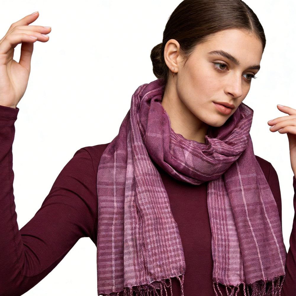 Bright Colour Block Fuchsia Yarn-Dyed Scarf