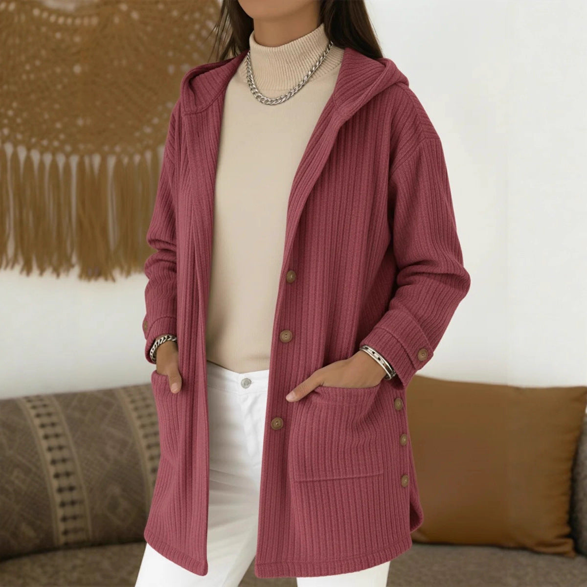Women's Loose Hooded Corduroy Casual Jacket