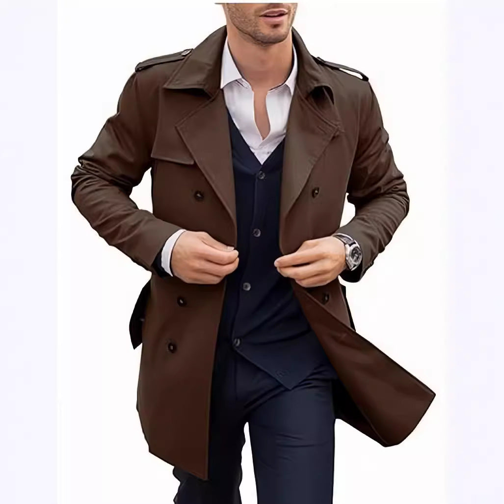 Men's Coat Mid-Length Double Breasted European & American