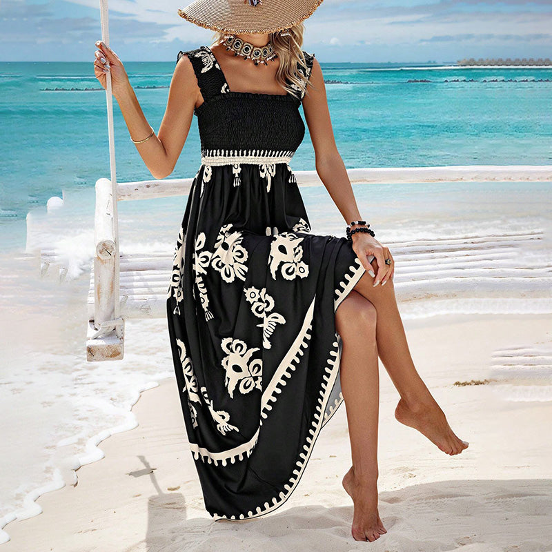 Women's Wide Strap Maxi Dress With Bust Pleats