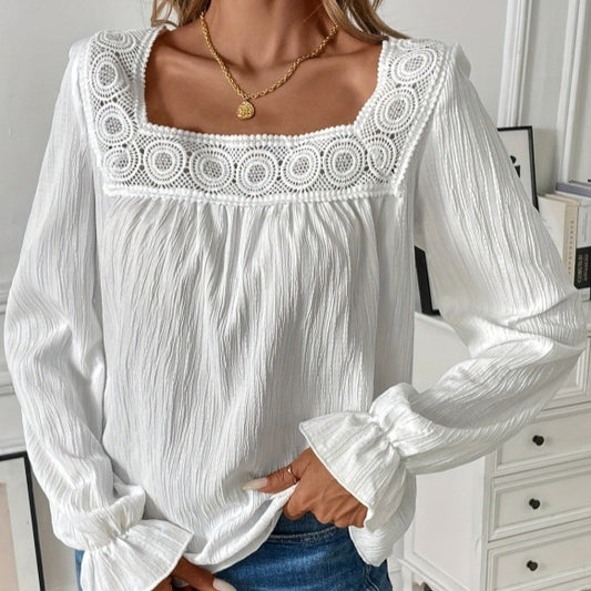 Women's Lace-Collar Long-Sleeve Loose Top