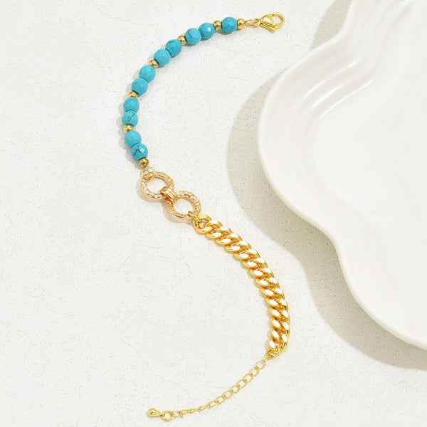 A Creative & Luxurious Style Double Ring Turquoise Multi Chain/Bracelet