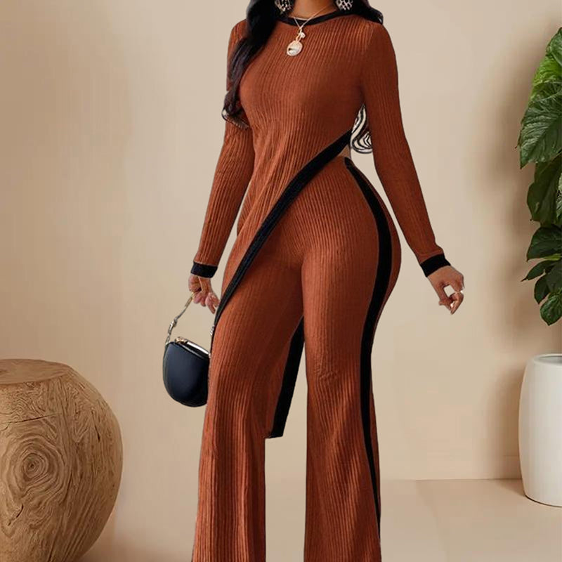 Women's  Elegant Round-neck Two-piece Long-sleeved Pants