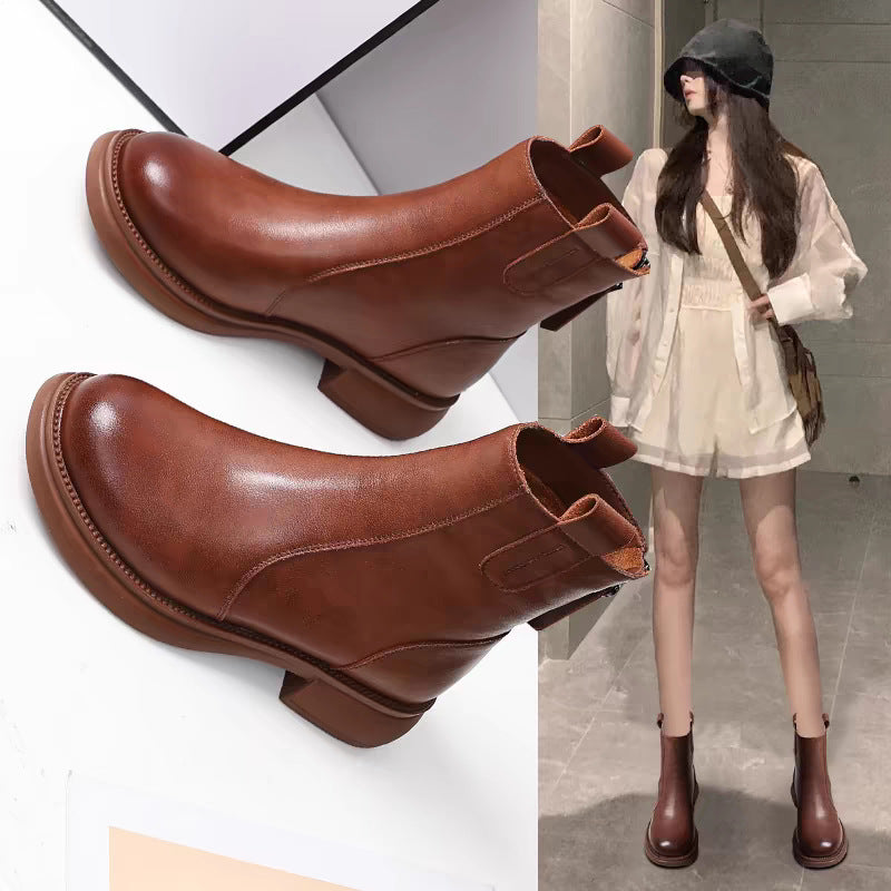 Flat-Heeled Fleece-Lined Ankle Boots With Zippers