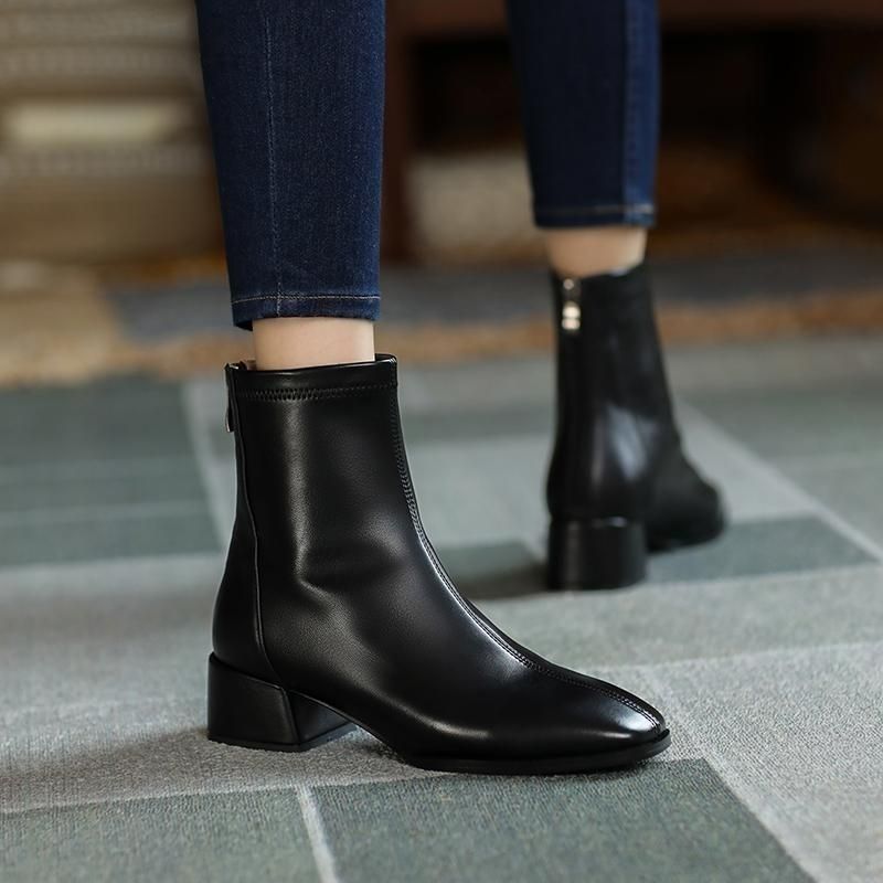 Chunky Heel Square Toe Ankle Boots