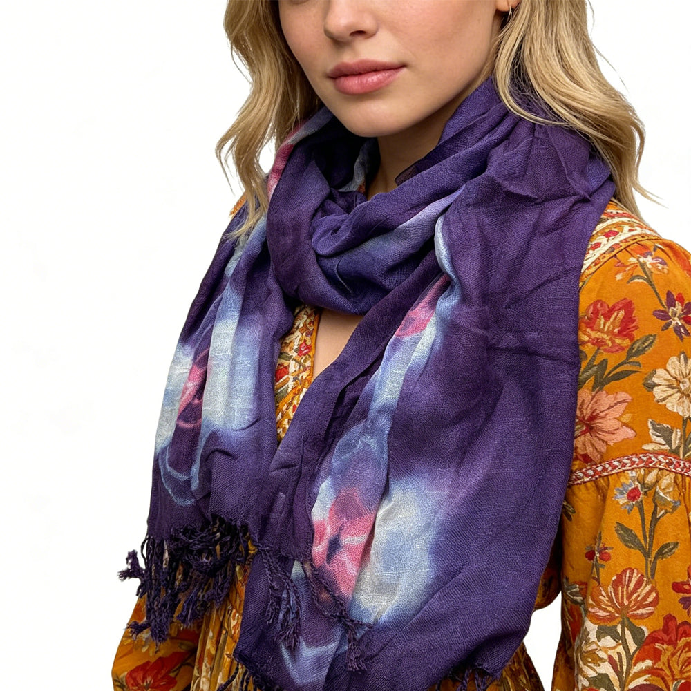 Lilac Purple Floral Tassel Trim Scarf