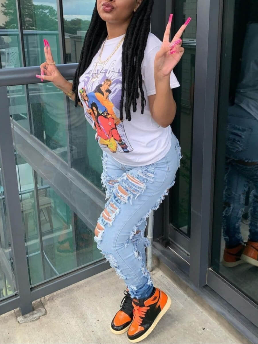 Women's Fashion Trend Ripped Stretch Jeans