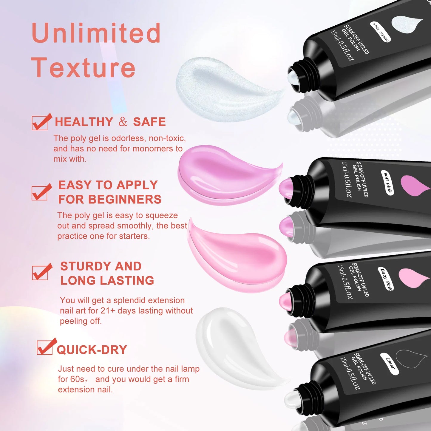 6 PCS Poly Gel Nail Kit With UV Lamp