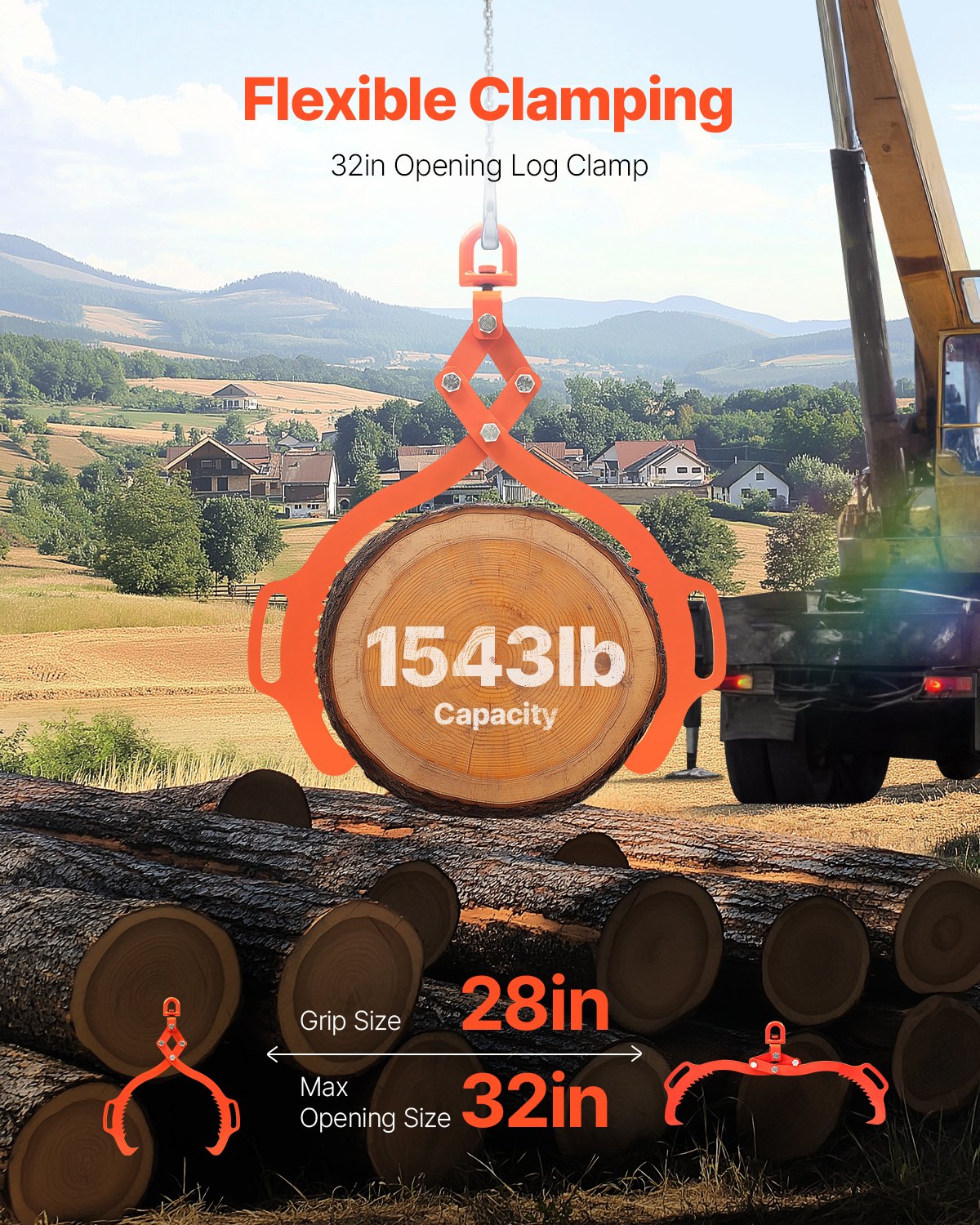 32in Log Lifting Tongs/2 Claw Grapple