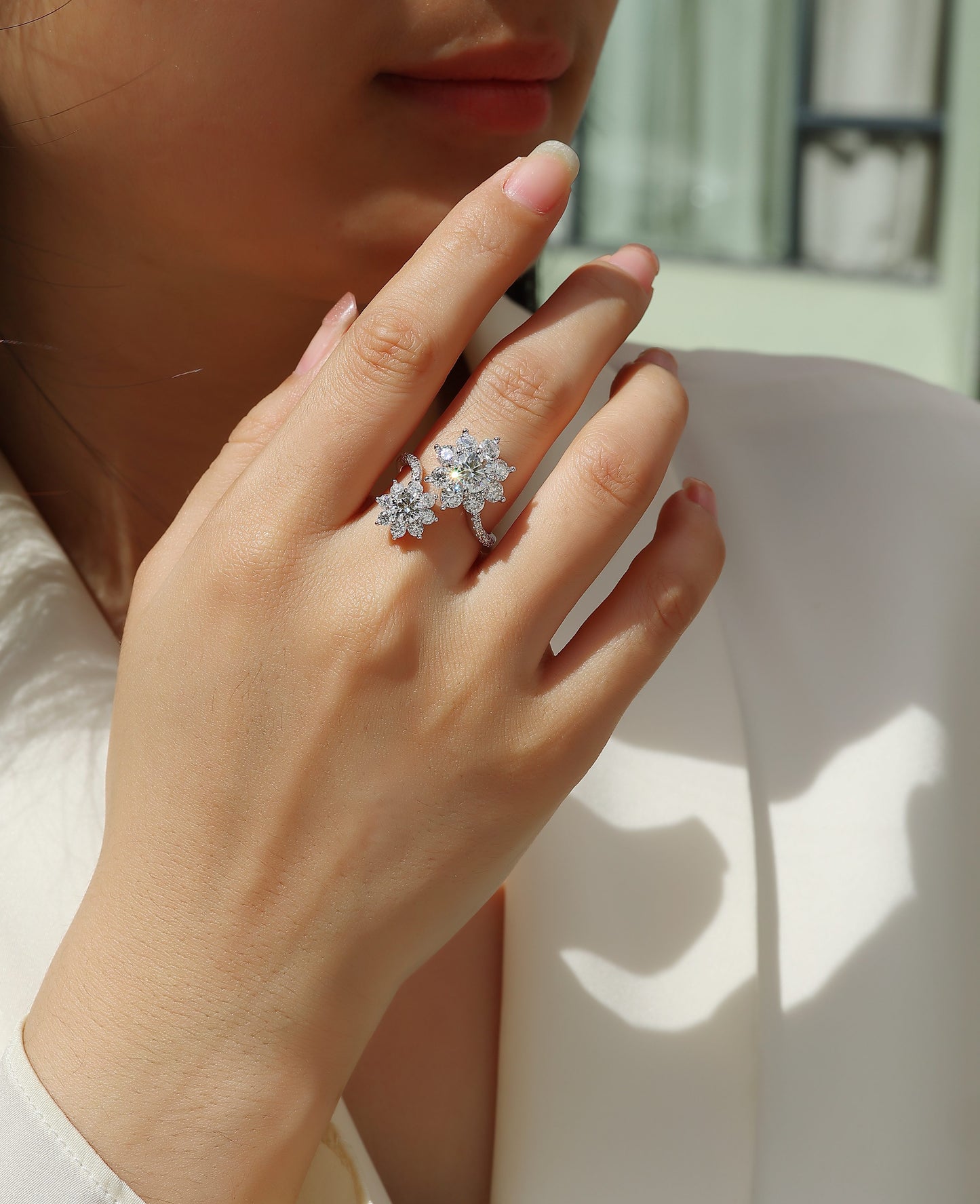 Petal Morning Dew - Jewelry Piece Set With 1-carat Moissanite S925 Sterling Silver & Platinum Diamond Ring