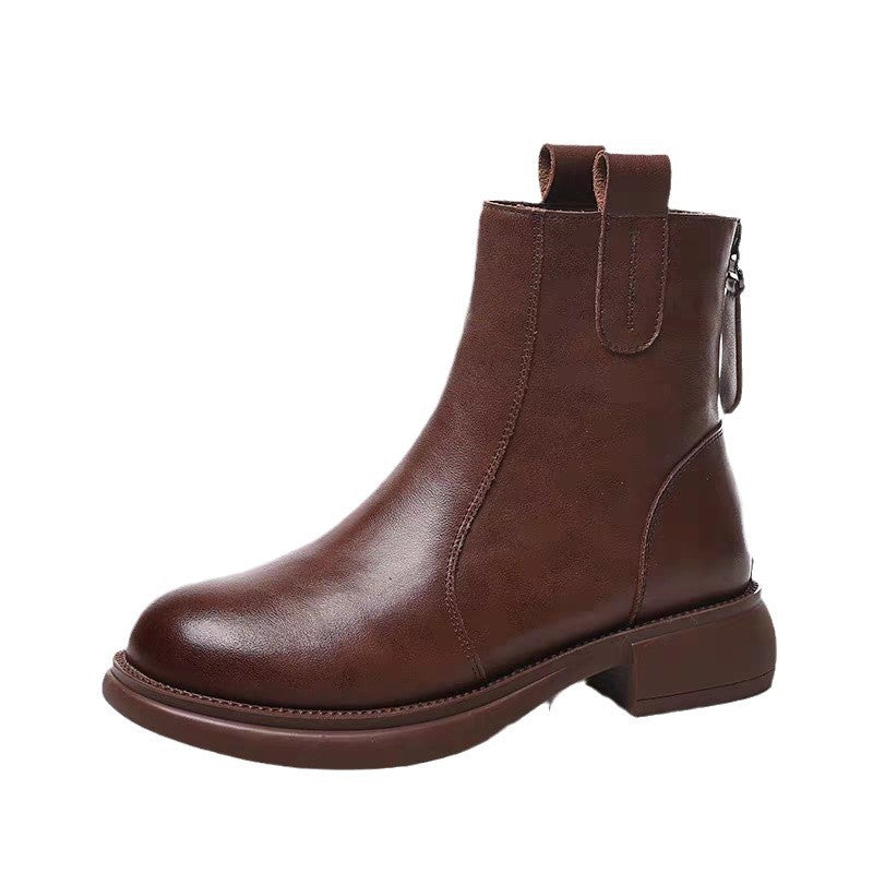 Flat-Heeled Fleece-Lined Ankle Boots With Zippers