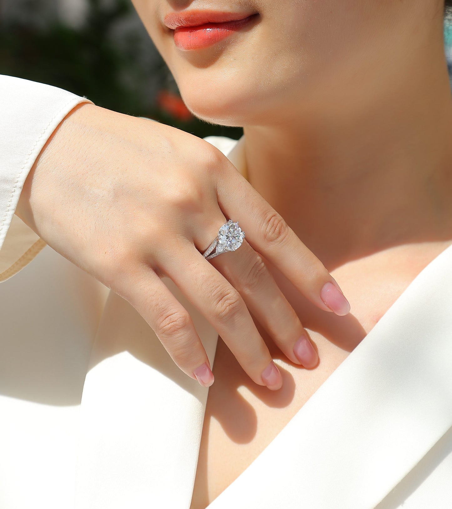 Elegant Radiance - Jewelry Piece Set- 5-carat Moissanite/ Sterling Silver & Platinum-plated Diamond
