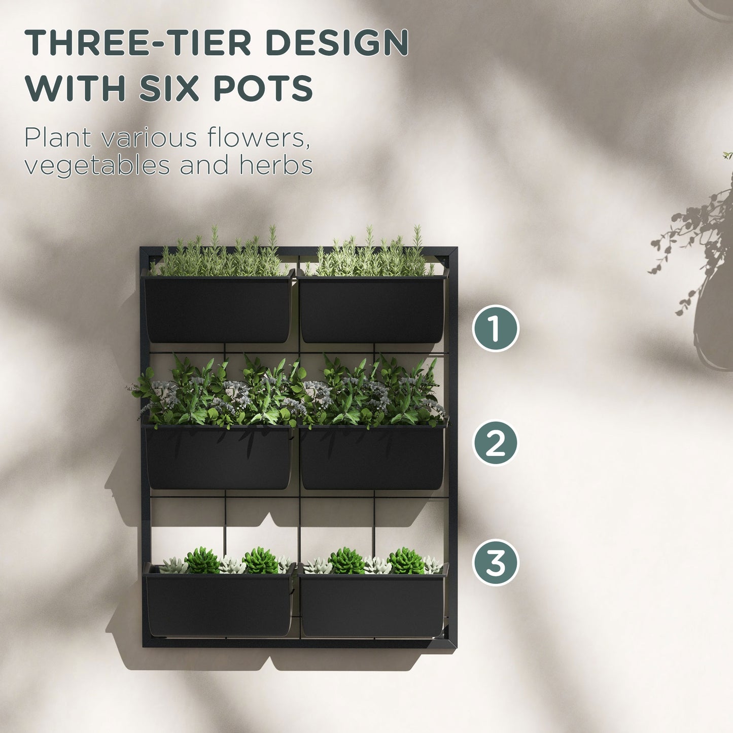3-Tier Hanging Planter with 6 Pots for Indoor and Outdoor Use