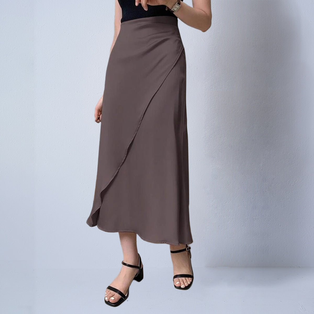 Faux Silk Midi Skirt Satin