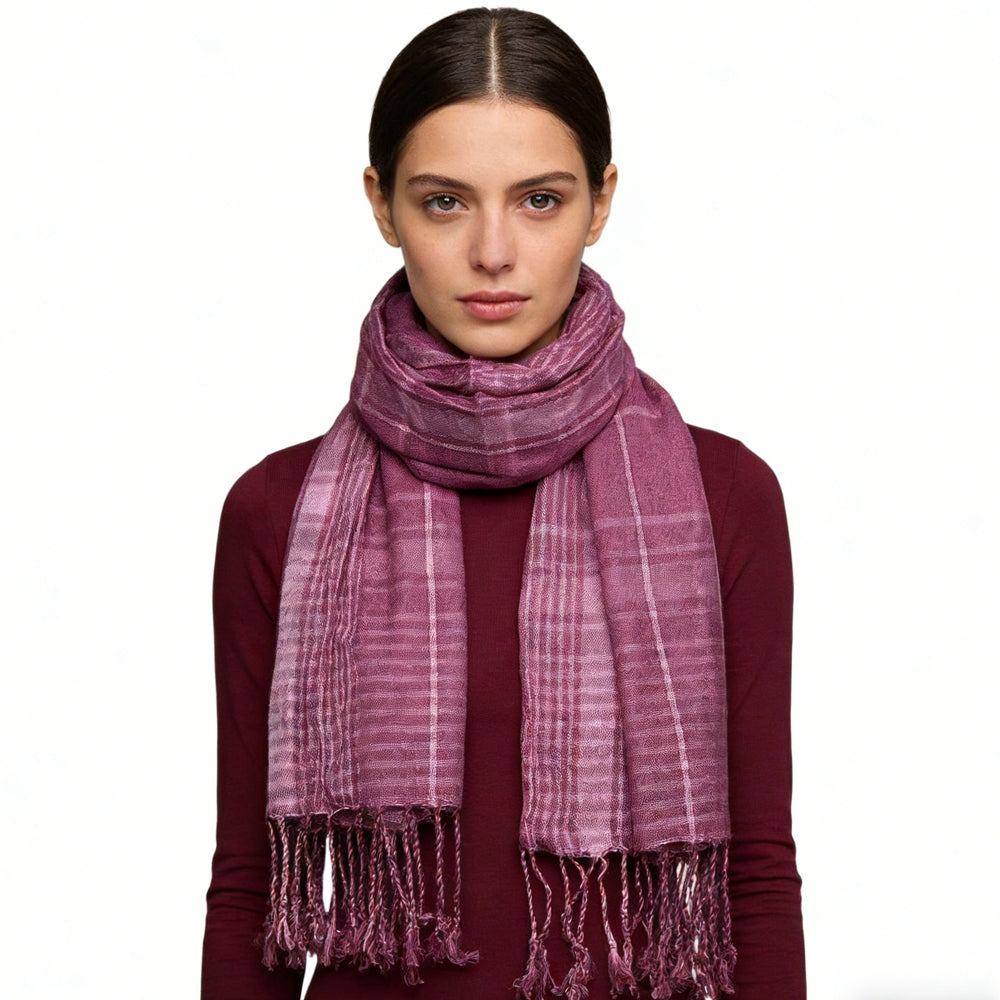 Bright Colour Block Fuchsia Yarn-Dyed Scarf