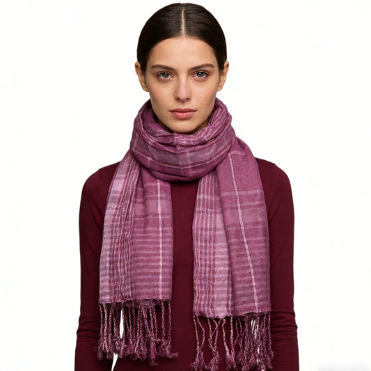 Bright Colour Block Fuchsia Yarn-Dyed Scarf