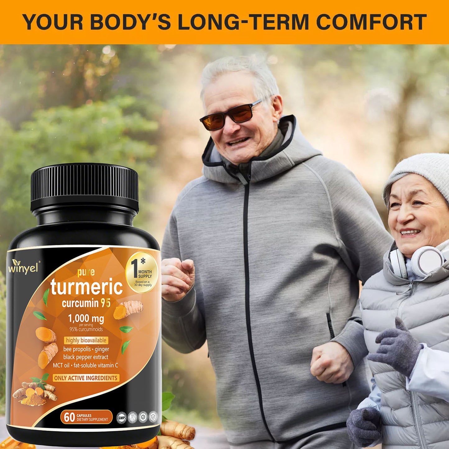 Premium Turmeric Curcumin Supplements 1000mg - Great Absorption Rate - Supports Heart, Brain And Joint Health - 60 Capsules